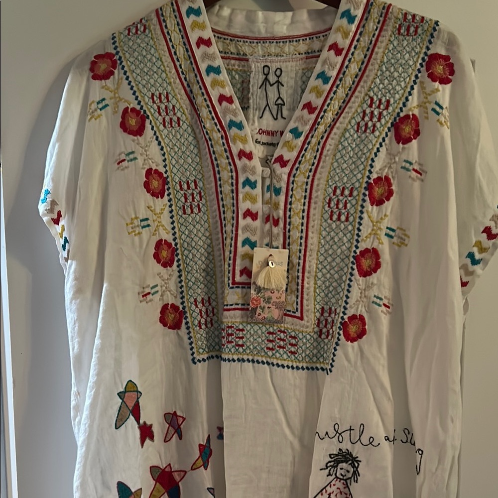 Johnny Was Multicolor Embroidered Top